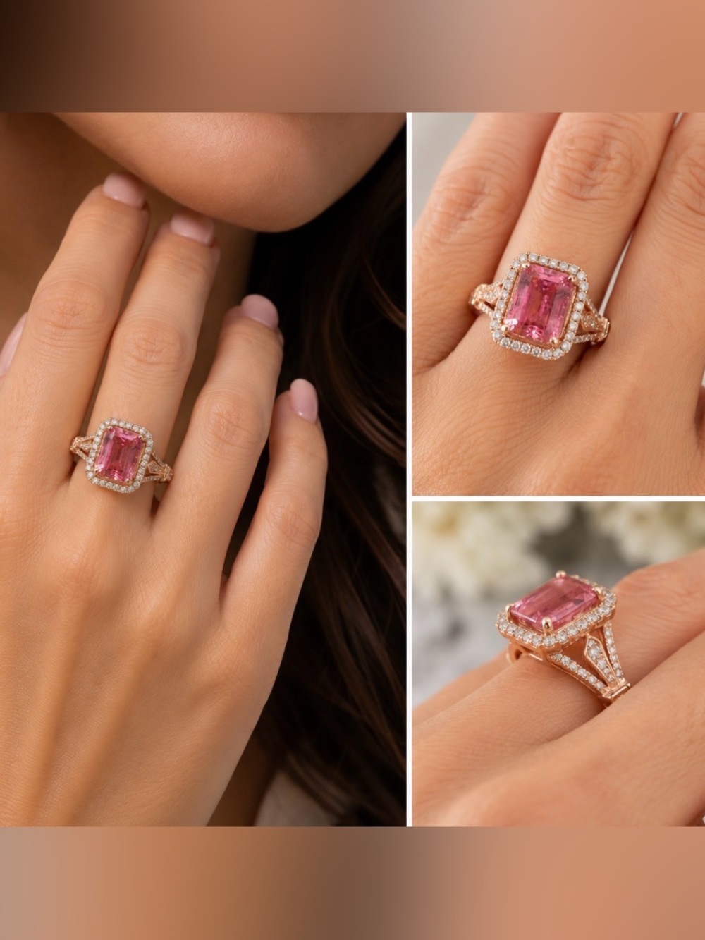 $7218 Natural 2.11 CT Pink Tourmaline & Diamond Ring | 14K Rose Gold